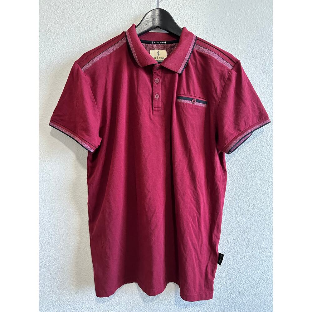 Scott James Collared Men's Size L Burgundy Front Pocket Polo Shirt